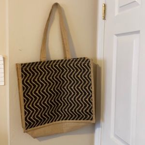 World Market 100% Jute Bag Zig Zag Design